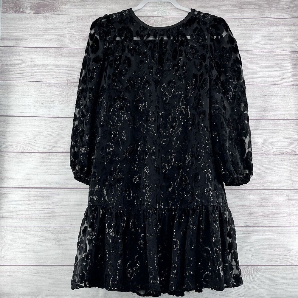 J. Crew Flutter Ruffle Mini Dress Black Velvet Size 2‎ Leopard Print Dressy
